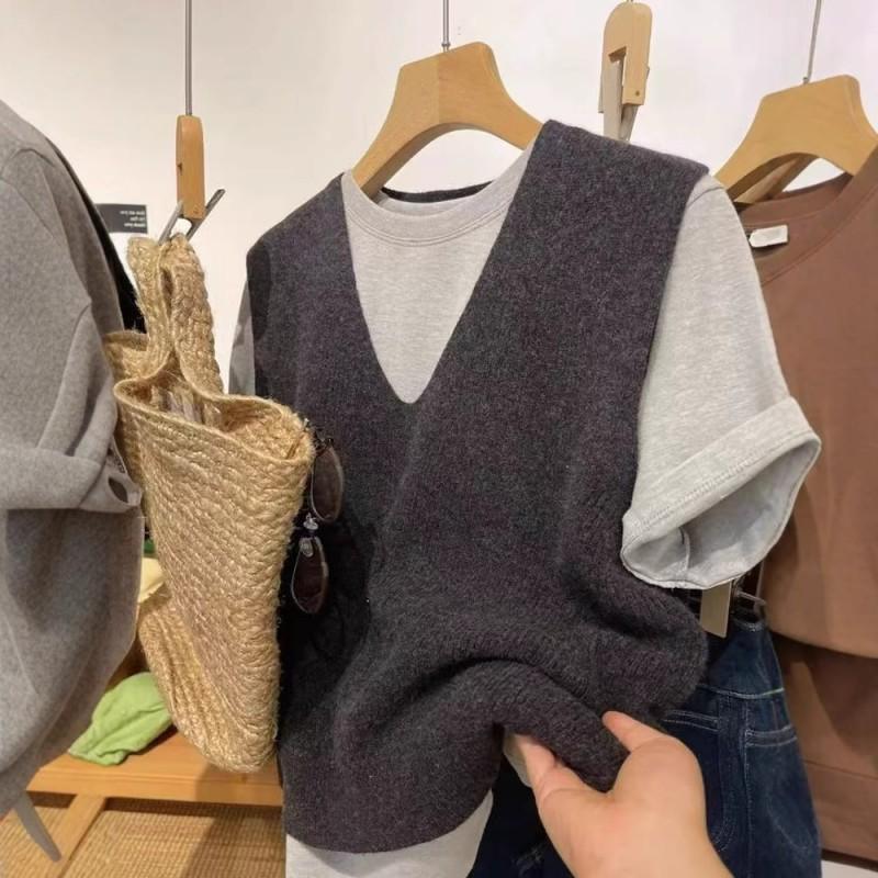 Korean Style 100% Wool V-Neck Knit Vest Women Winter Sleeveless Cardigan Layering