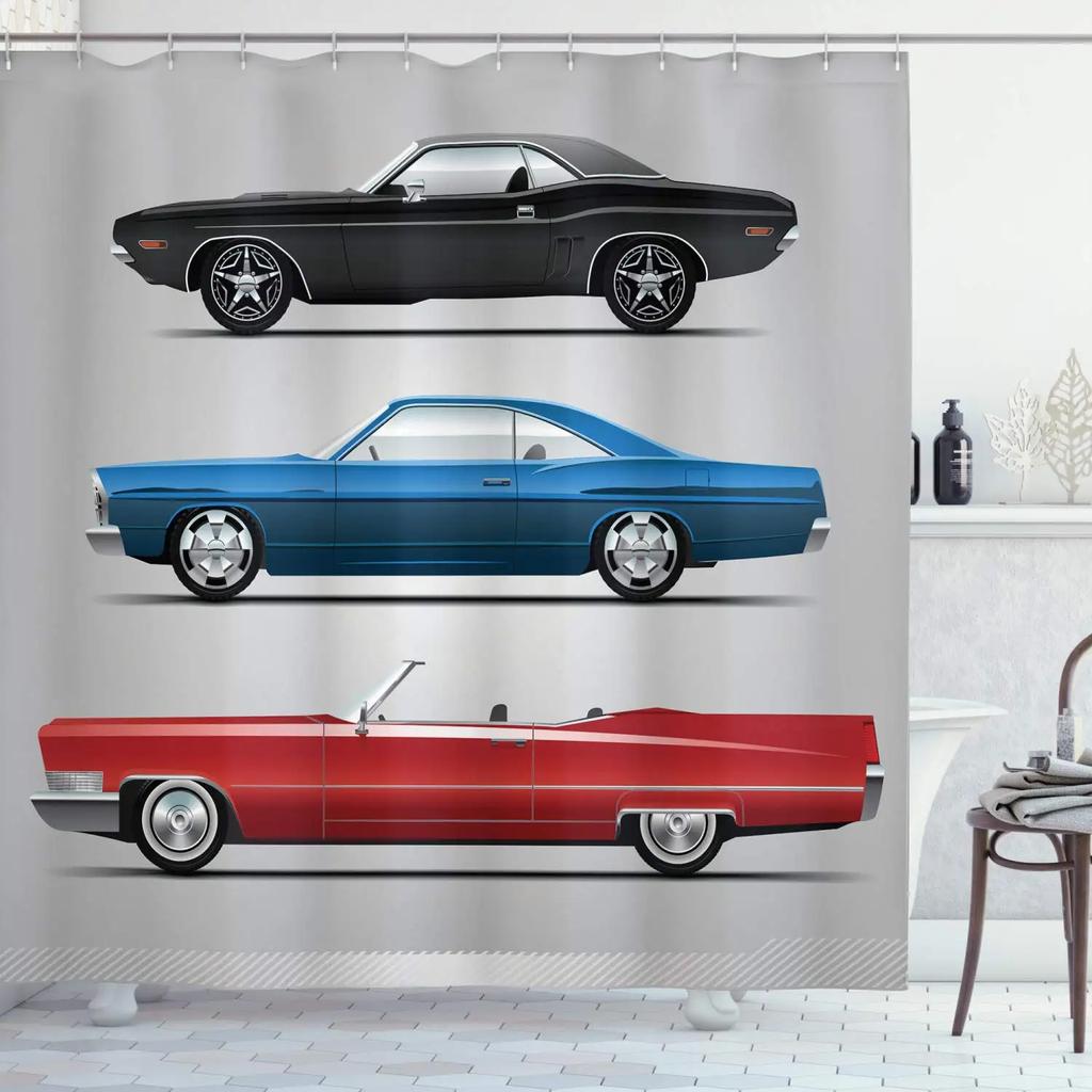 Race Car Shower Curtain Fabric Bathroom Sports Car Shower Curtains Cool Automobile Speed Racing Car Shower Curtain Waterproof