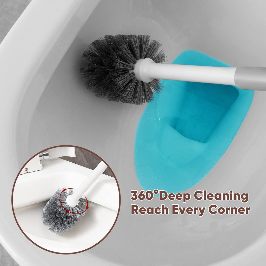 Long Handle Toilet Cleaner Brush Plunger Bathroom Cleaning Tool with Holder Base Set