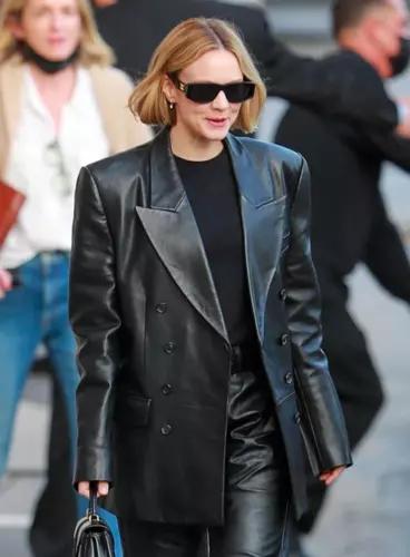 Stylish Classic Button Party Real Genuine Lambskin Handmade Leather Women Black Blazer