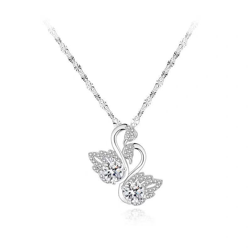 Douyin Licht Luxe Pt950 Wit Goud Dubbele Zwaan Hanger Ketting voor Vrouwen - Elegante Sleutelbeen Ketting Cadeau voor Vriendin