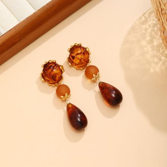 Water Drop Earrings, with Amber Gradient Design, Durable Alloy Retro Elegant Style Jewelry for Women