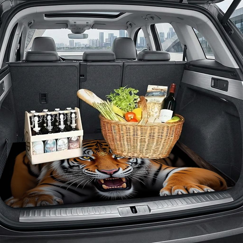 Tappetino per Bagagliaio Auto Realistico Motivo Tigre Poliestere Flanella 75x100cm Antiscivolo Rivestimento Cargo