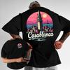 Camiseta Masculina Casual de Algodão com Estampa de Cidade Marroquina Retrô para o Verão com Lua Crescente e Mangas Curtas para Paisagem Urbana