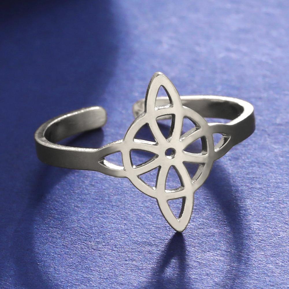Dawapara Witch Knot Ring for Women Stainless Steel Adjustable Finger Rings Celtics Quaternary Witchcraft Good Luck Amulet