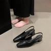 Fashion Designer Summer New Women Sandal Fashion Pointed Toe Shallow Slip On Ladies Elegant Slingback Shoes Thin Med Heel Dress Mules