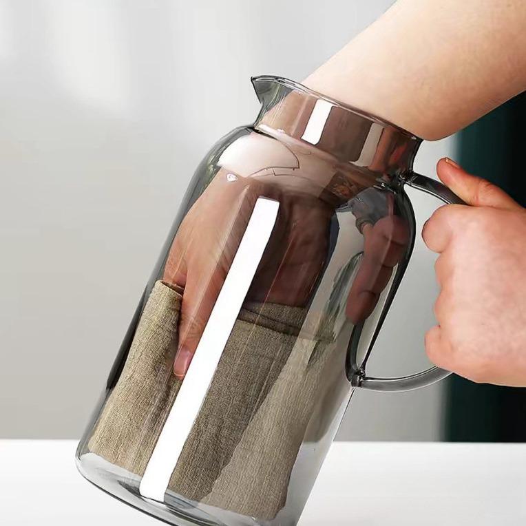 Large Heat-Resistant Borosilicate Glass Pitcher for Cold Water, Juice, Milk - Transparent, High Capacity 