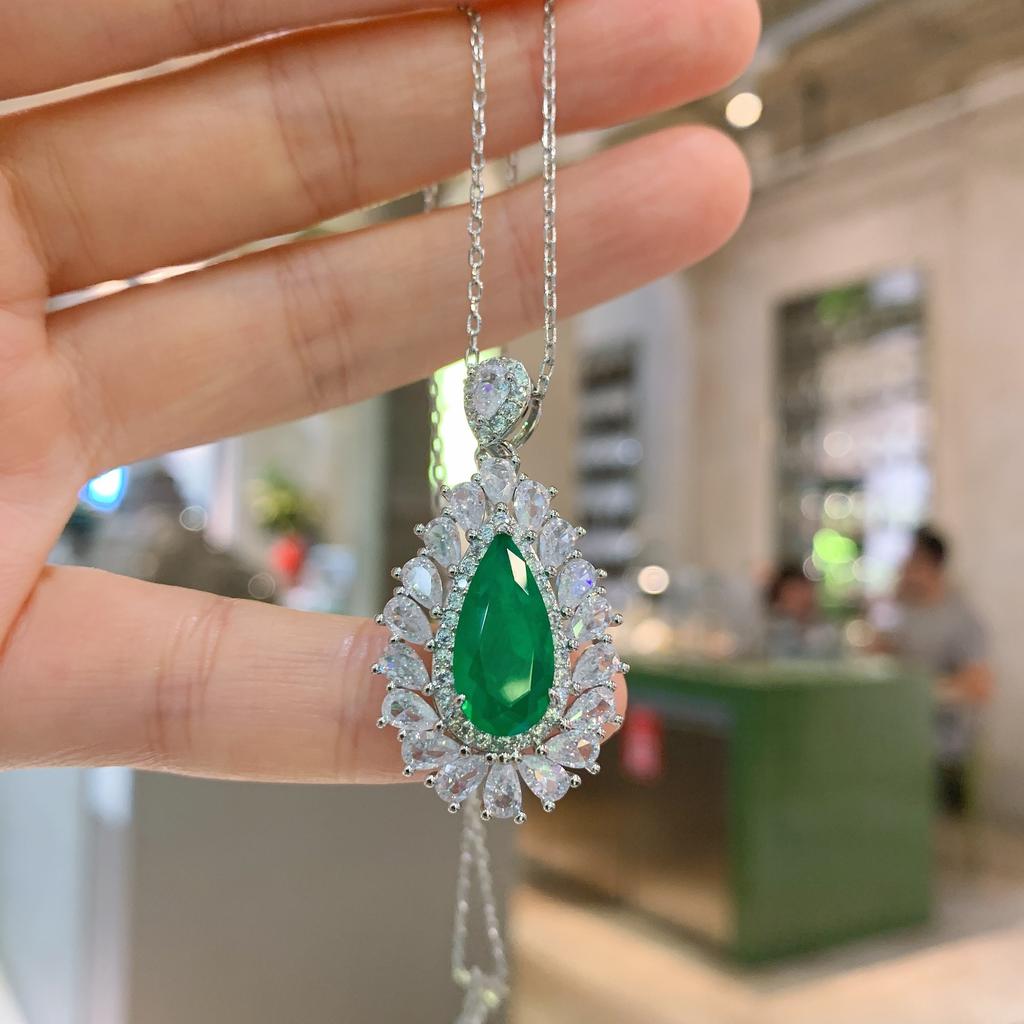 Retro Quadrat Smaragd Anhänger Grenzüberschreitend Paraiba Halskette Schmuck Ring Zubehör Set