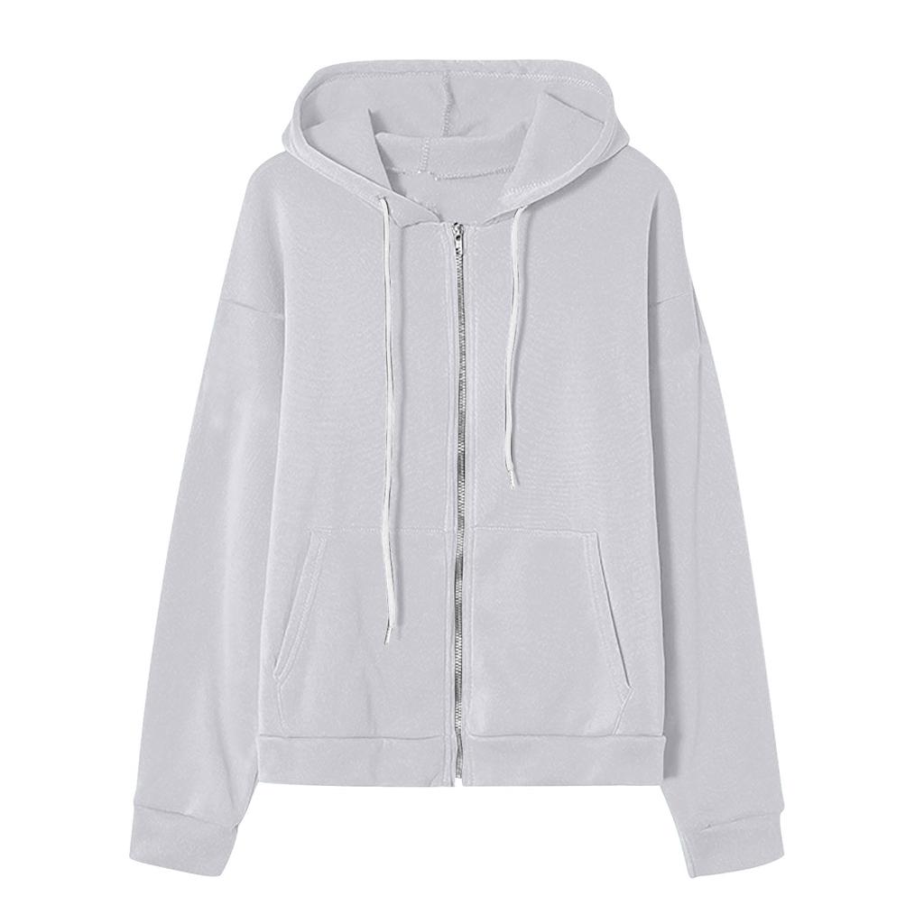 Women's Fashion Hooded Top Zip Drawstring Pocket Padded Long Sleeve Casual Sweatshirt