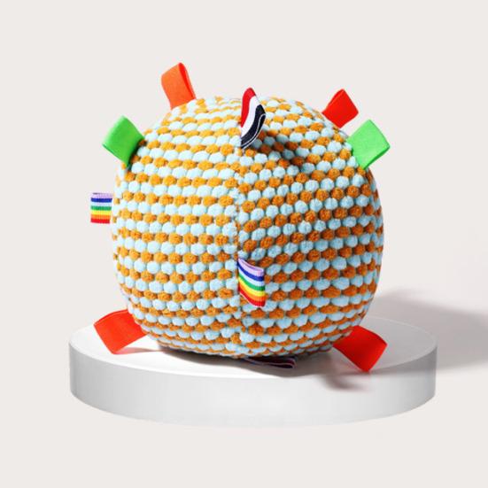Dog Chew Ball Toy with Bell Bite Resistant Plush Ball Toy Pet Teething Cleaning Interactive Toy for Small Medium Large Breeds Dogs
