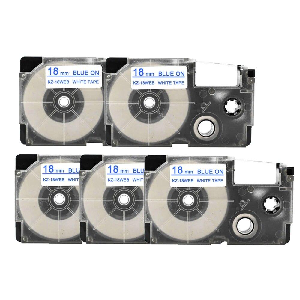 5 Packs 18mm Label Tape XR-18GN XR18YW XR18WE XR18BU Ribbons Compatible for Casio EZ Label Printer KL-100 KL120 KL60 KL-750