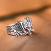 Adjustable Open Ring Men Women Vintage Dragon Flame Design Copper Plated Statement Jewelry