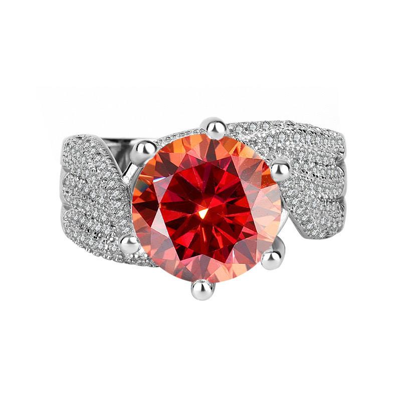 Elegante Anello Lusso Full Diamond con Zirconia Rossa Granato da 3 Carati per Donna
