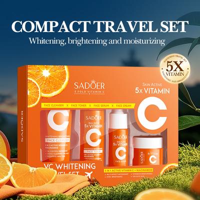 Fünfteiliges feuchtigkeitsspendendes Reise-Hautpflegeset mit Vitamin C, Vitamin C-Gesichtsreiniger, Toner, Essenzcreme, tragbare Hautpflegeprodukte