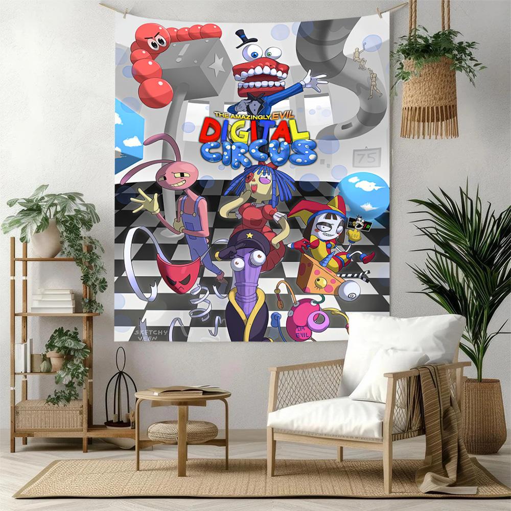 Digital Circus Wall Decor Tapestry Art For Pet Memorial Birthdaywedding Party Backdrop Family Gift
