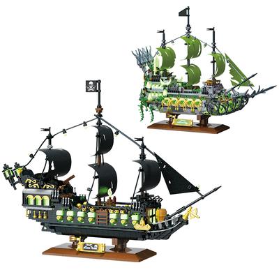 Creative Luminous Pirate Ship Building Blocks Small Particle Bricks Kids Toys Model Assembly Toys For Adults Halloween Gift