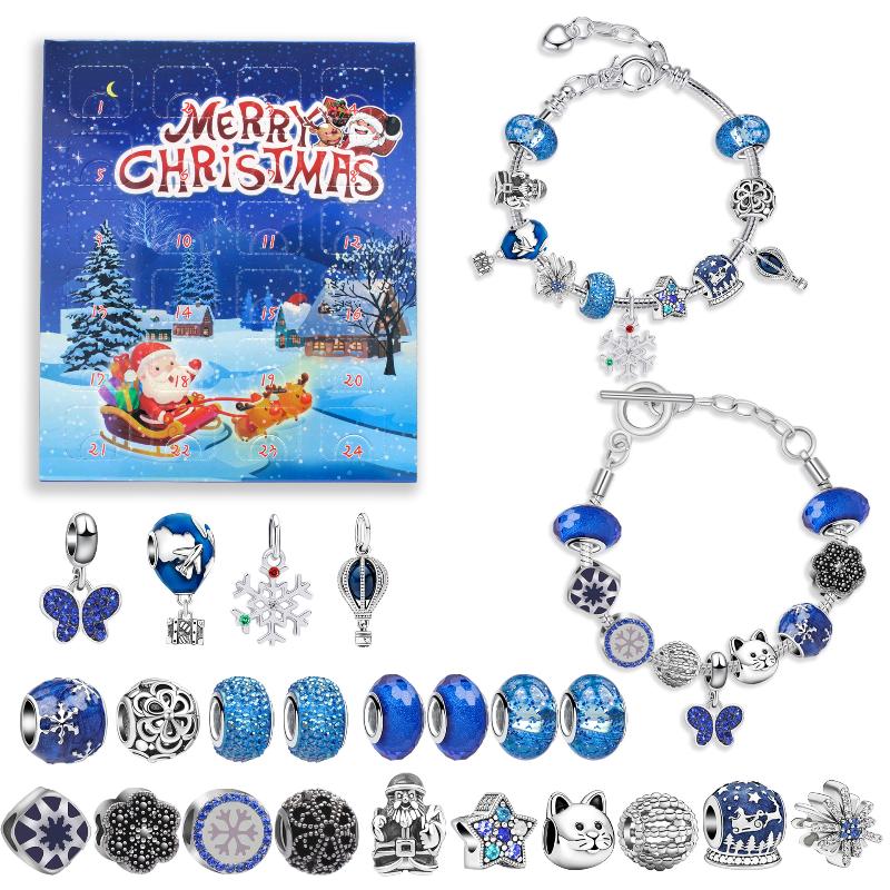 Christmas Advent Calendar With 24 Grids Blue Countdown Box Diy Bracelet Making Kit Holiday Surprise Blind Gifts For Kids Party D