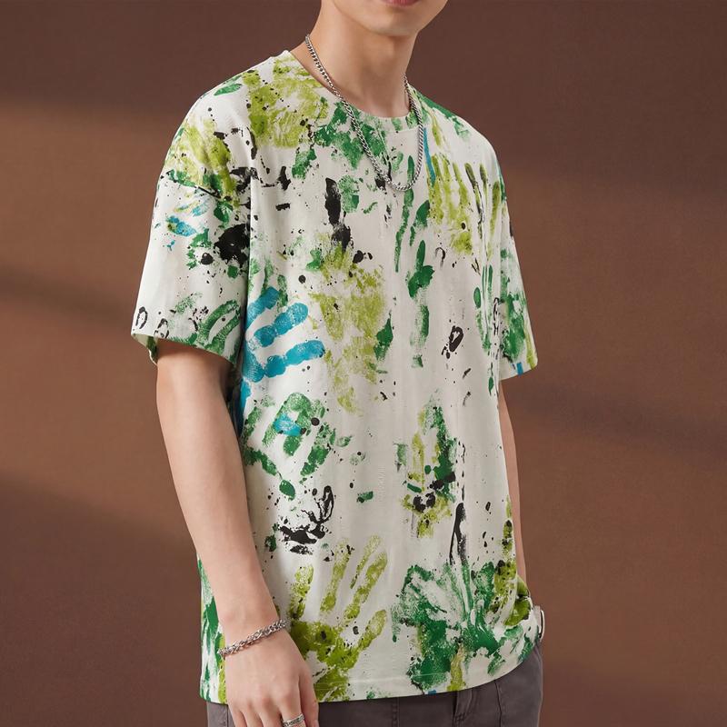 Plus Size 6XL-13XL Fashion Men's Distressed T-shirt Summer Oversized Tops Casual Painted Short Sleeve Tee Summer Clothing