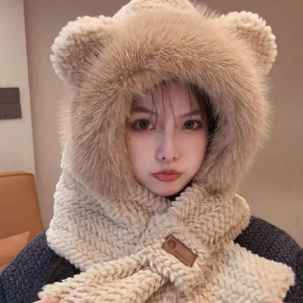 Ear Scarf Two Piece Set Winter Women's Scarf All In One Velvet Hat Cycling Ear Ear Protection Hat Thickened Warm Ear Protection