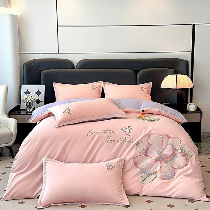 

Элегантный хлопковый матовый четырехпредметный постельный комплект: Однотонная простыня и пододеяльник, приятные к коже. 2.0m Bed Sheet Set [Duvet 200X230] Four-Piece Set