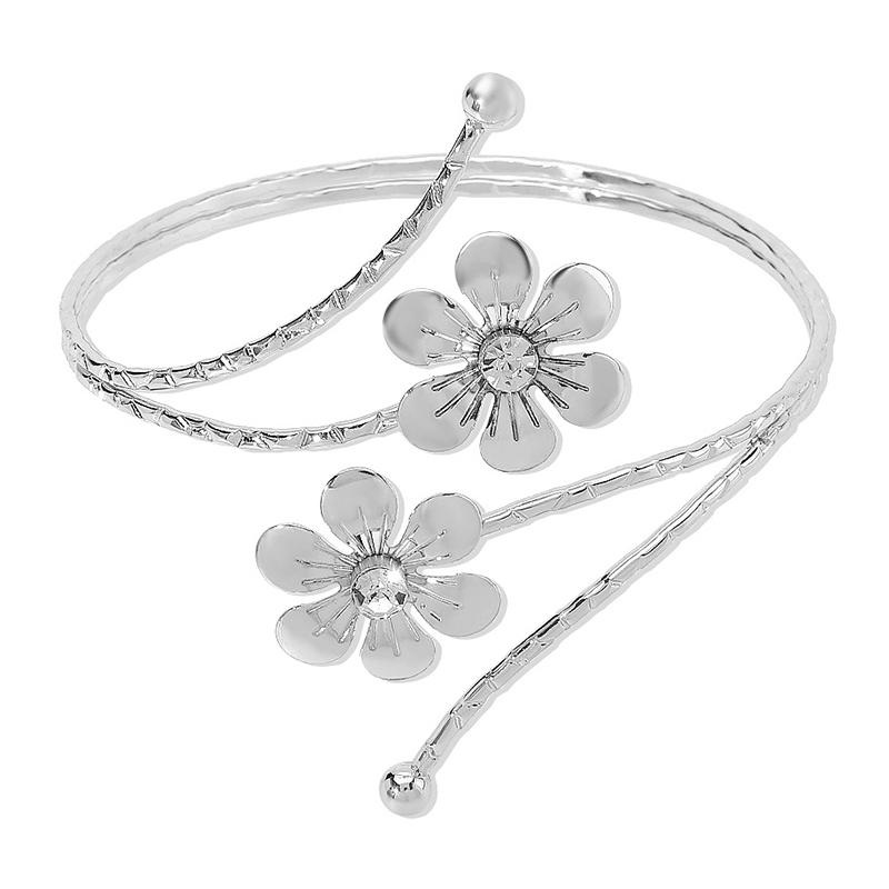 Punk Metal Leaves Flower Upper Arm Bracelets Bangles For Women Girls Cuff Bangle Adjustable Armlets Hand Jewelry Men