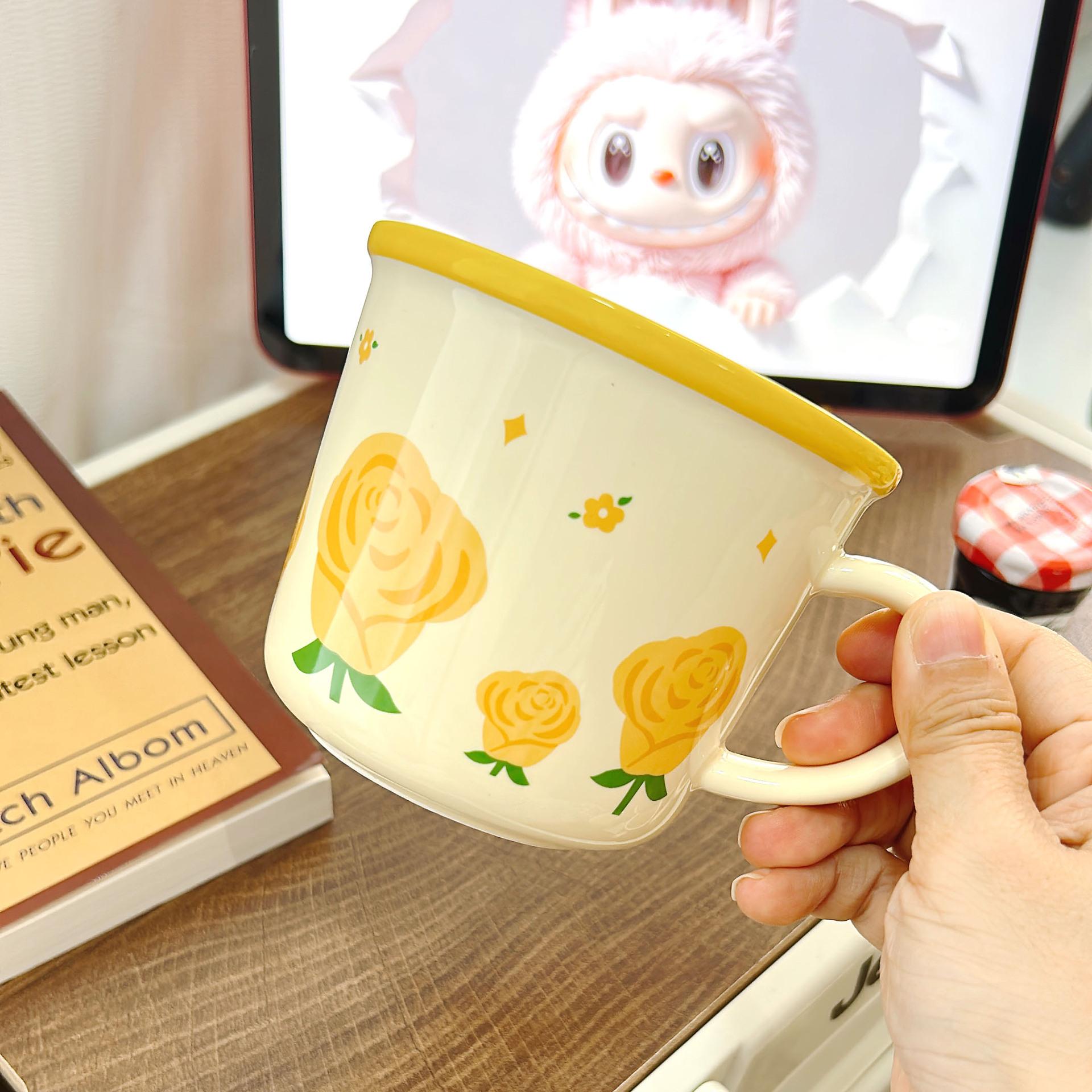 

Высококачественная керамическая чашка для воды Тюльпан с крышкой, желтая роза, парная чашка, чашка для молока и кофе 400ml