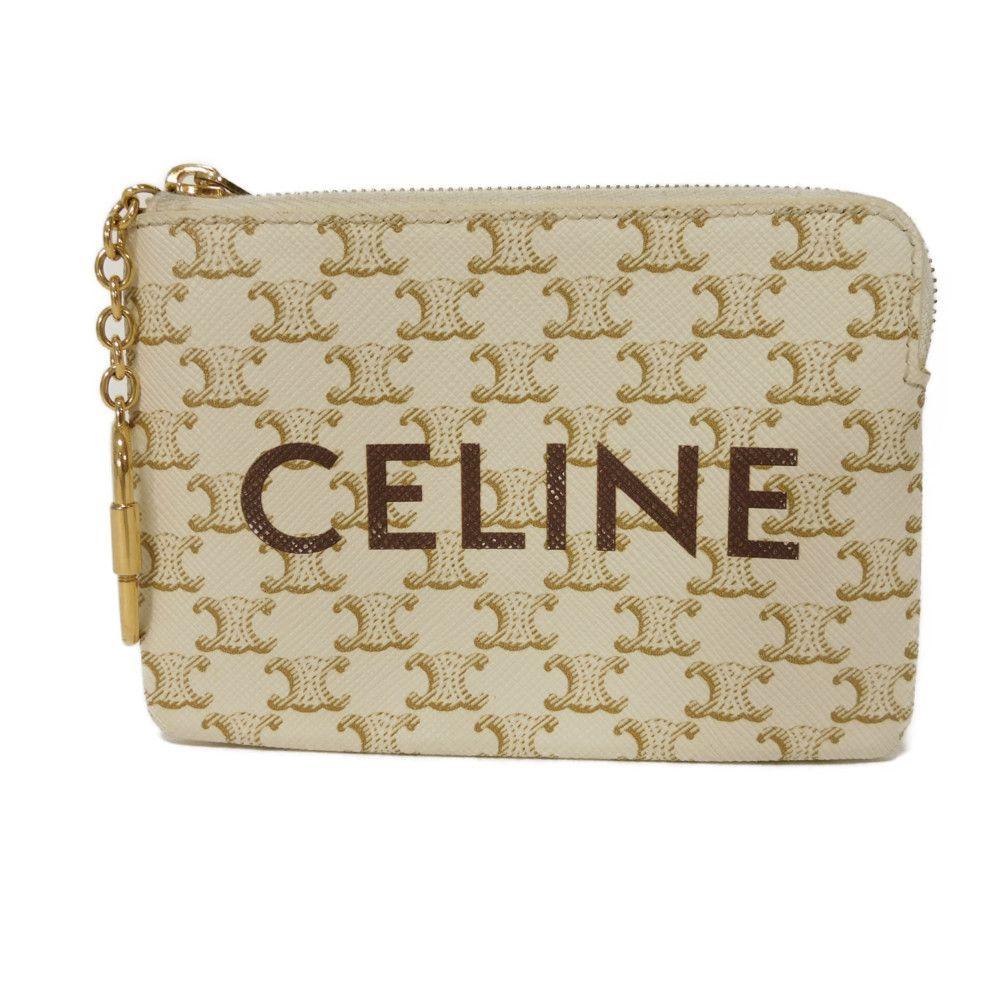 Used 10431 Logo Coin & Card Case 10C662CA2.01BC 7943 Macadam Arc de Triomphe Ivory Gold Key Ring White Unisex from