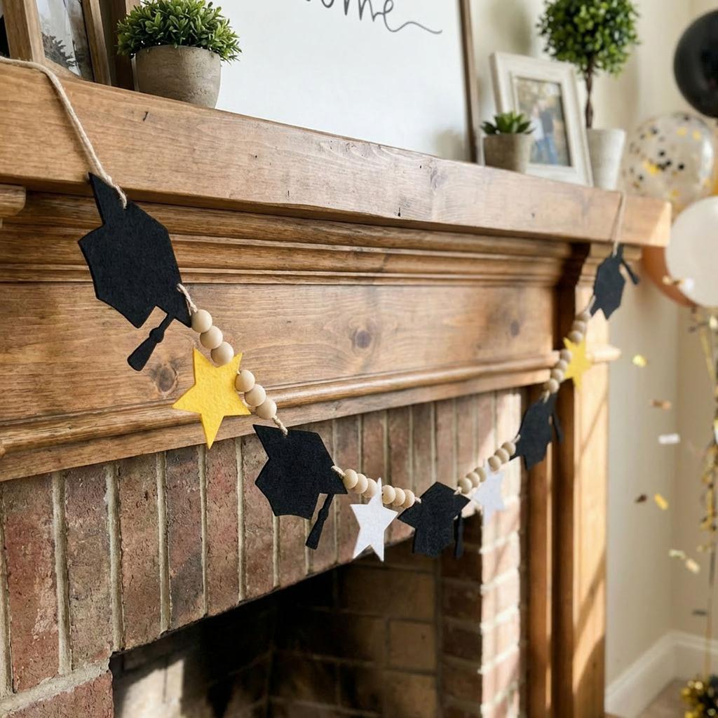 Felt Graduation Pennant Hanging Ornament With Wooden Beads For Photography Backdrops Graduation Ceremony And Celebration