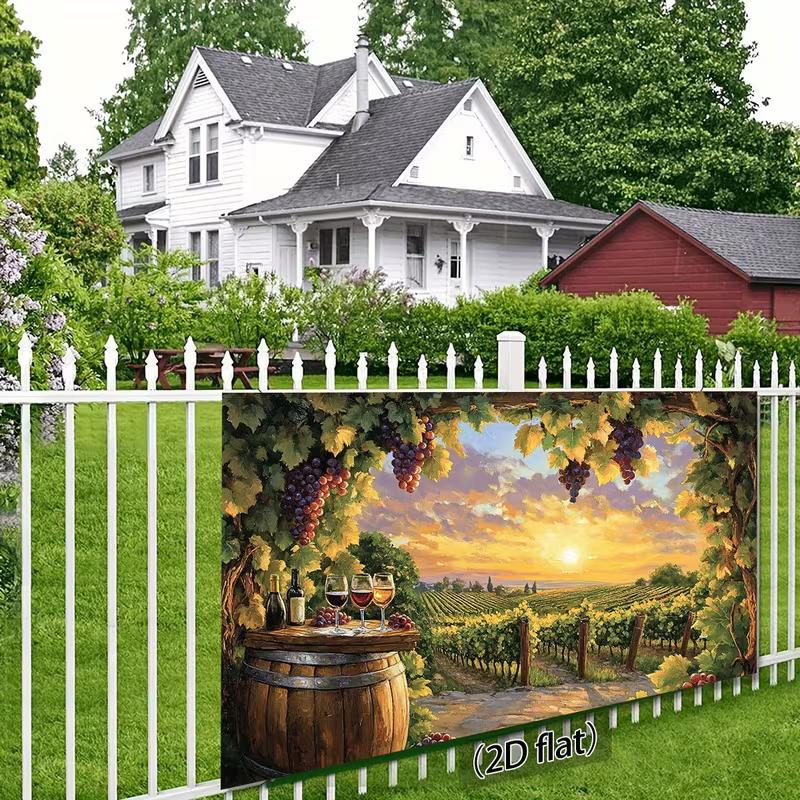 2D Wine Barrel & Grape Vine Photoshoot Backdrop for Party Decor
