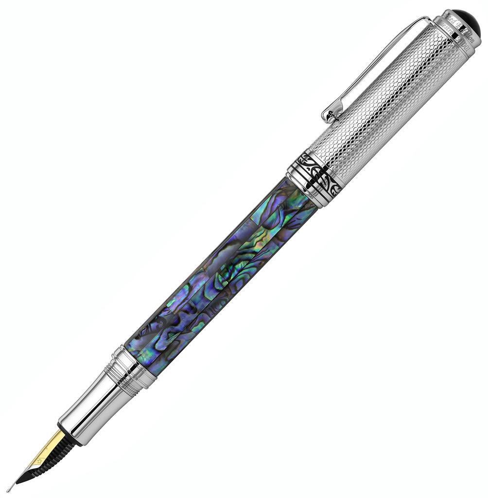 Xezo Maestro Fountain Medium Paua Chrome Limited Serial Numbered Pen, Nib, Shell, Plated, Handmade, Edition,