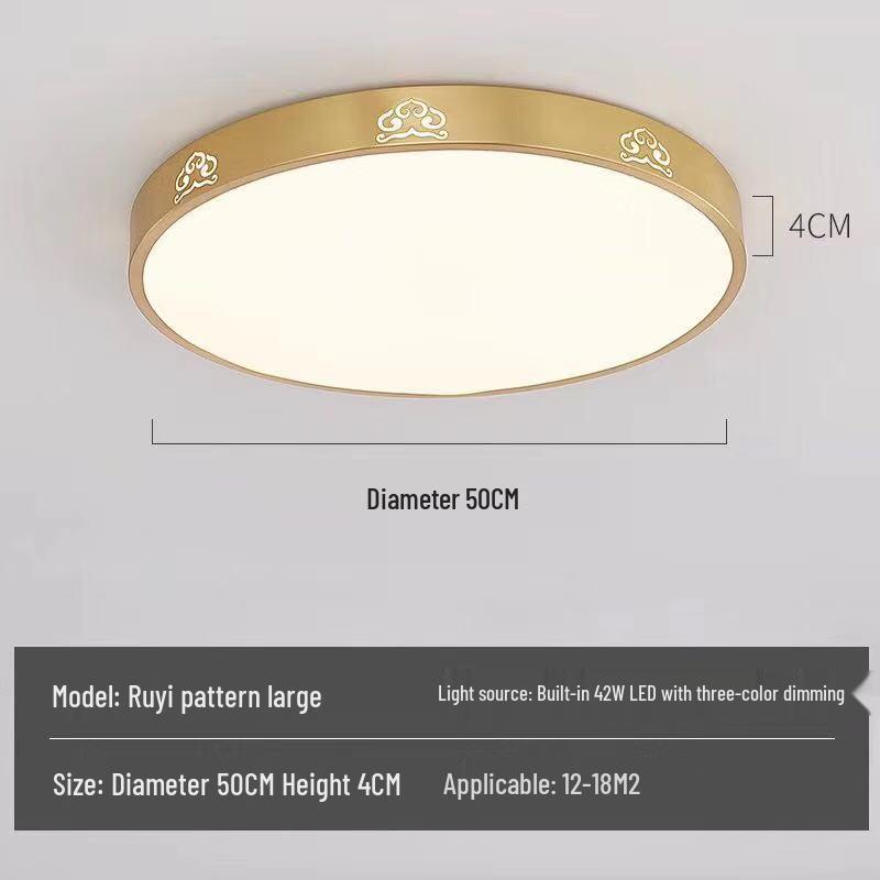 All-Copper Modern LED Ceiling Light: Ultra-Thin Round Fixture for Bedroom, Balcony, and Hallway