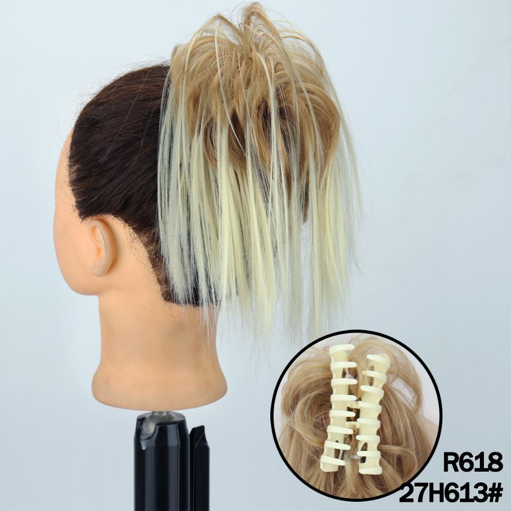 MERISIHAIR Synthetic Messy Hair Bun Claw Clip-in Hair Extensions Natural Grey Brown Claw Clip Bun Accessories For Everyday Wear