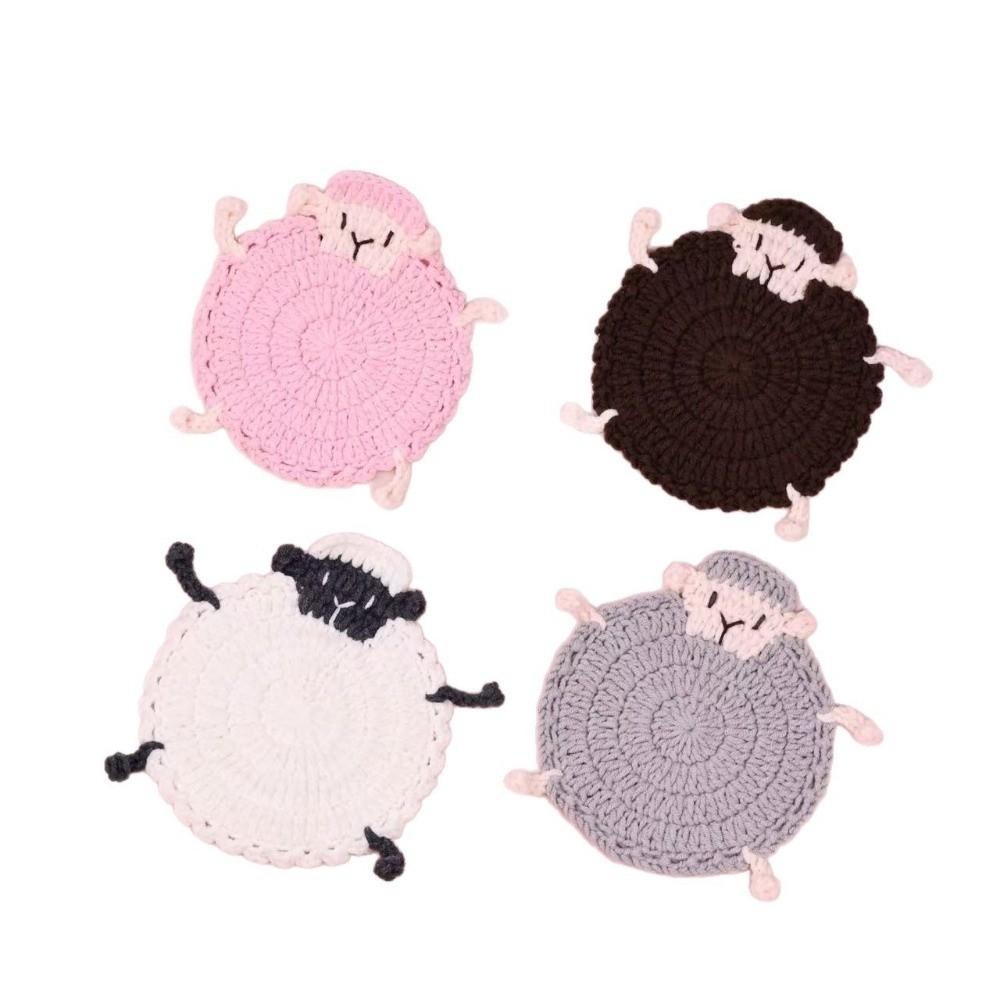 Cartoon Knitted Animal Coaster Handmade Teacup Pad Creative Crochet Lamb Coasters Home Decor
