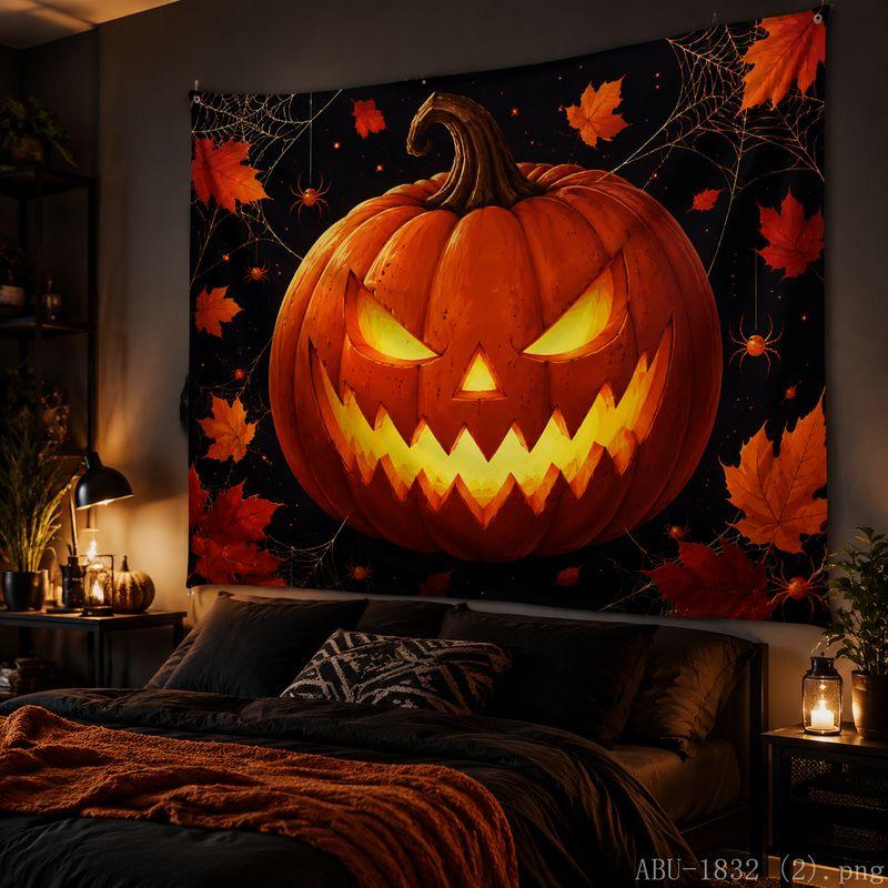 Halloween Tapestry Pumpkin Maple Leaf Spider Print Bedroom Living Room Halloween Party Wall Hanging Backdrop Decor Cloth