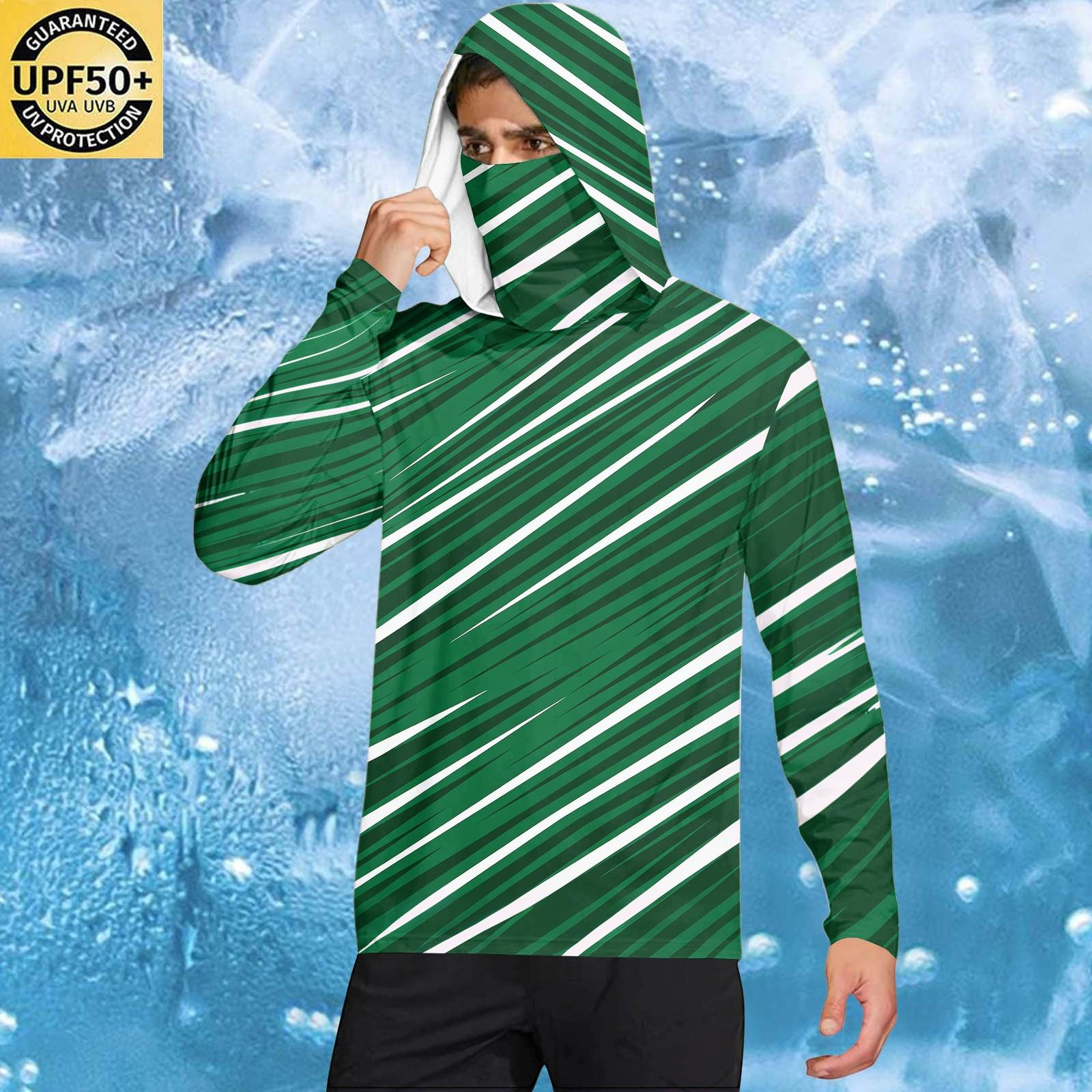 

Men s Casual Geometric Print Hooded Long Sleeve Sun Protection Shirt Lightweight Breathable Fabric UV Protection Activewear Top XXL зелёный