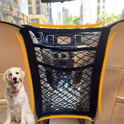 Universal Pet Car Barrier Net With Storage Pockets, Adjustable Mesh Divider For Suv And Sedan Backseat