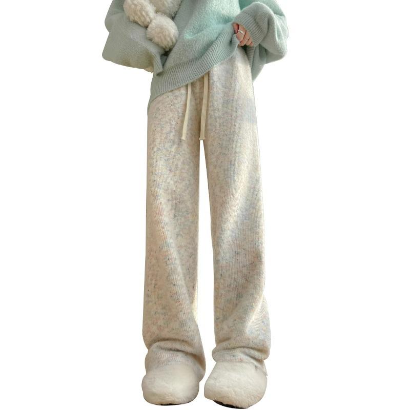 > "Petite High-Waisted Fleece-Lined Wide-Leg Pants for Autumn/Winter"