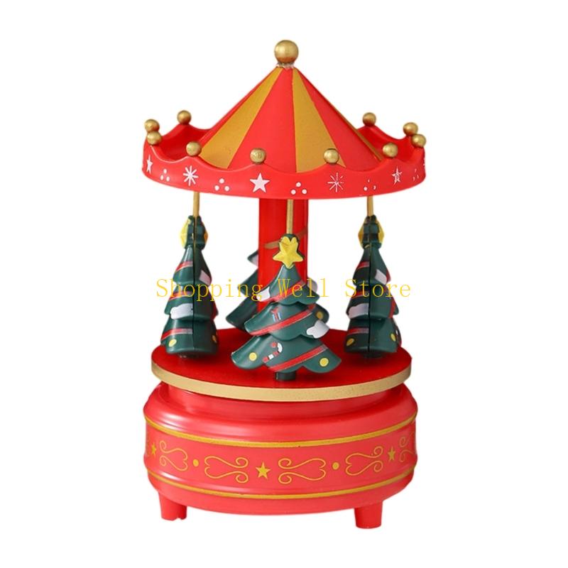 KX4B Rotating Holiday Music Box Christmas Tree Ornament Holiday Homes Decoration Gift