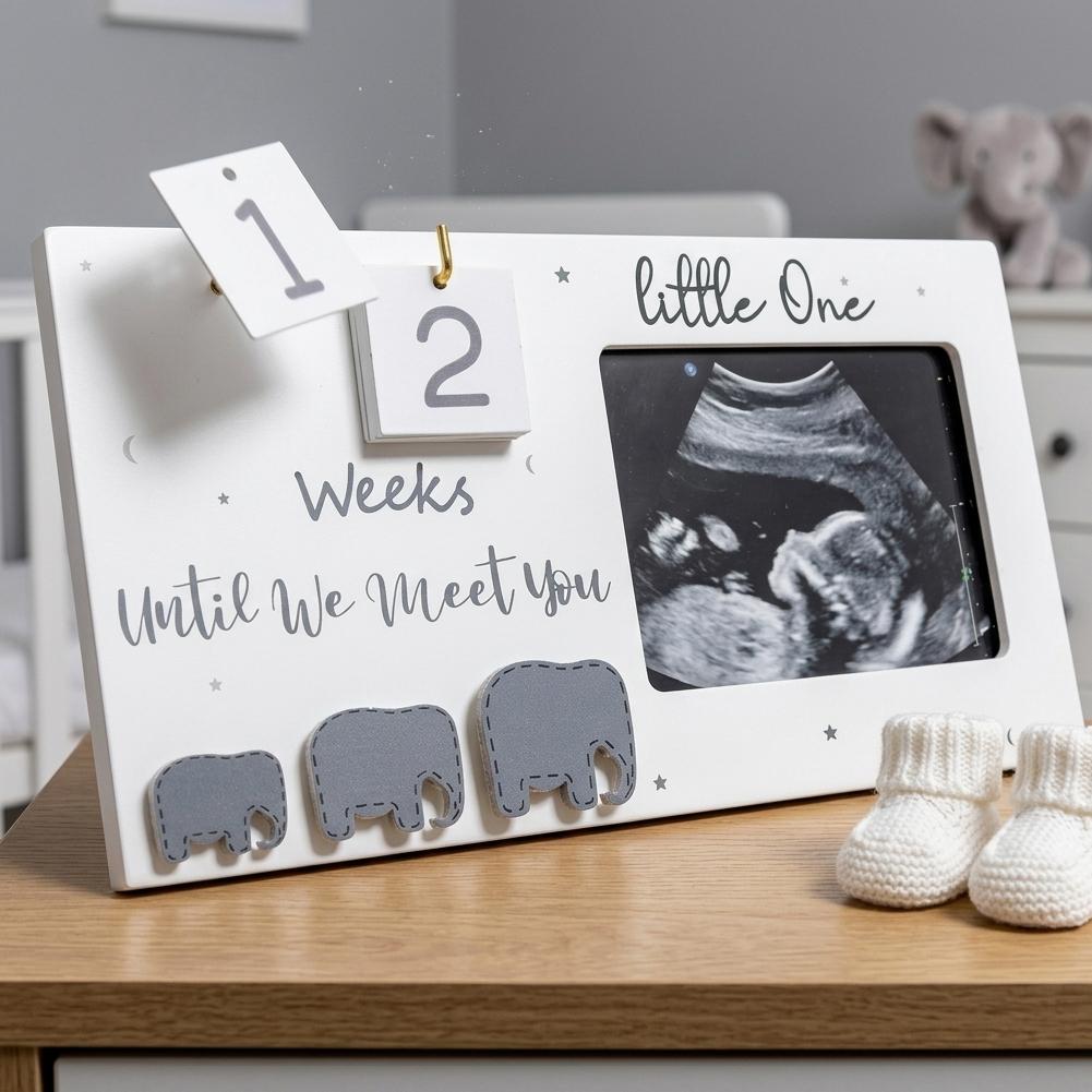 Ultrasound Photo Frame with Pregnancy Week Countdown, Wooden Baby Sonogram Display, Perfect Expecting Parents Keepsake Gift
