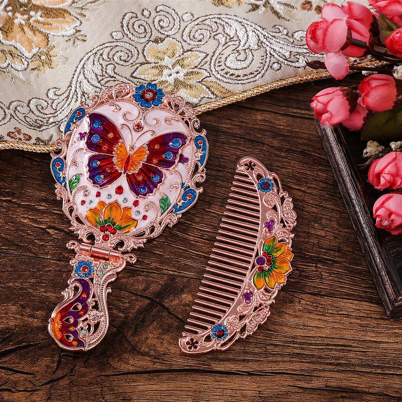 Evropská retro skládací sada zrcátka a hřebenu: Přenosný držák ve stylu Ruska pro make-up