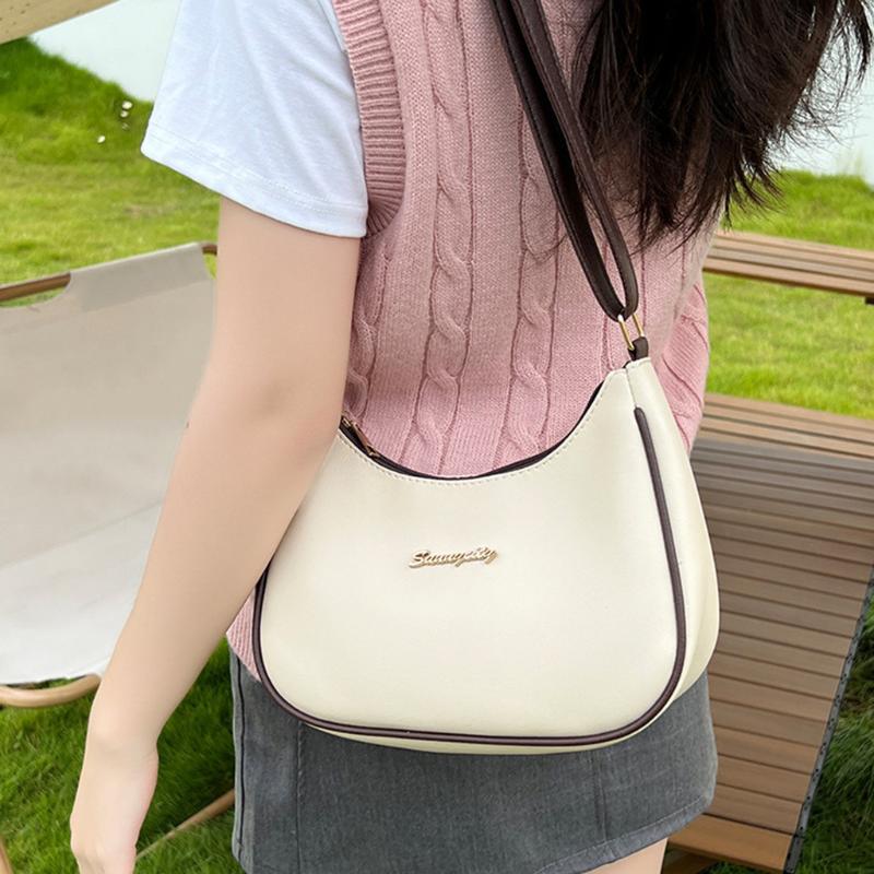 

New Fashionable Color Block Zipper Shoulder Bag For Women S Multi Functional Straddle Bag one size білий