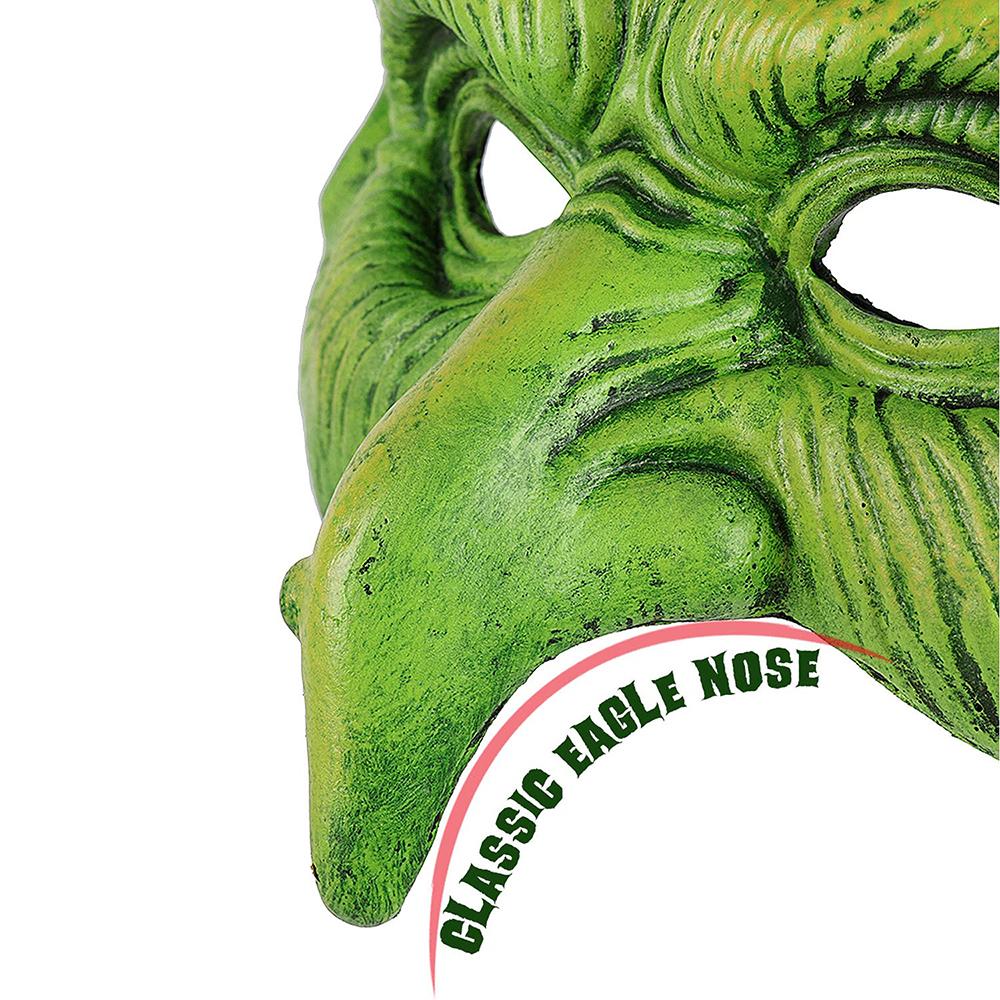Old Witch Mask Halloween Masquerade Foam Goblin Mask Scary Green Half Face Eagle Nose Sorceress Mask for Cosplay Costume