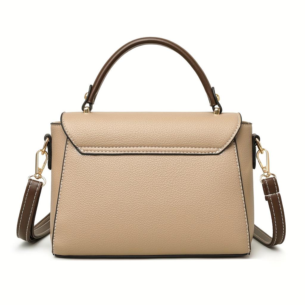 Retro Flap Handbag For Women, Color Contrast Crossbody Bag, Fashion Multi Layer Purse With Top Handle