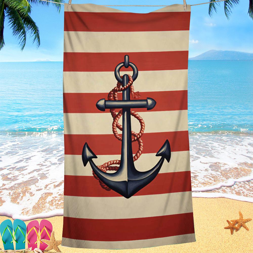 Nordic painted ship anchor digital-printed polyester Superfine fiber double-sided fleece Beach vacation bath towel, beach towel