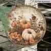 2D Flat, 1pc Fall Thanksgiving Round Aluminum Wall Decor, 'Vintage Rustic Pumpkin Autumn Floral Harvest' Themed Wall Plaque, Retro Home