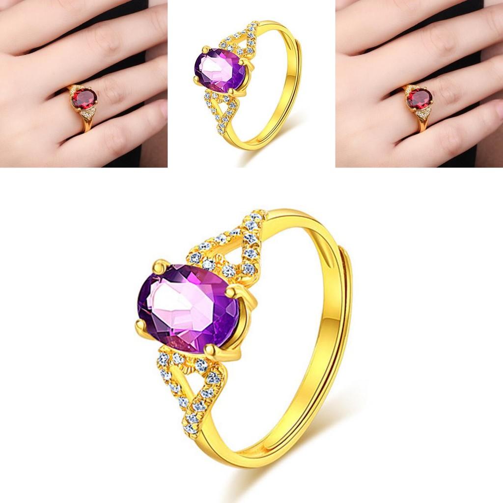 Beautiful Adjustable Womens Ring Featuring Purple Amethyst And Glittering Diamond Accents