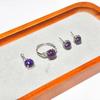 Gesi En Jewelry Purple Starlight Collection: Shimmering Three-Piece Set with Stud Earrings, Ring, and Pendant.