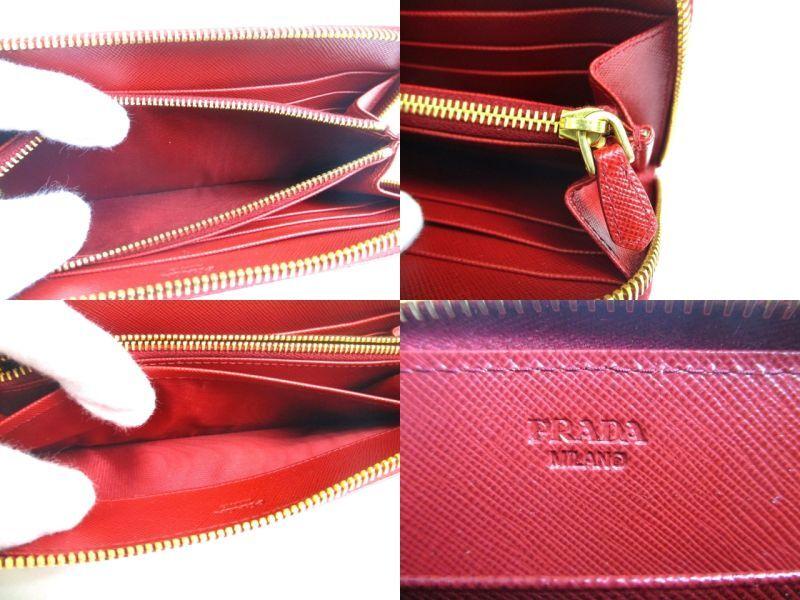 Authentic PRADA Red Saffiano Leather Ribbon Motif Round Zip Long Wallet #a334  Refurbished