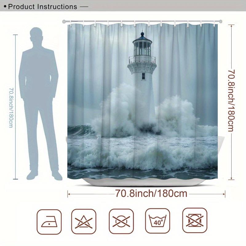 Ocean Lighthouse Shower Curtain Waterproof Moisture Proof Privacy Protection Print Storm Sea View Coastal Decor Bathroom Art
