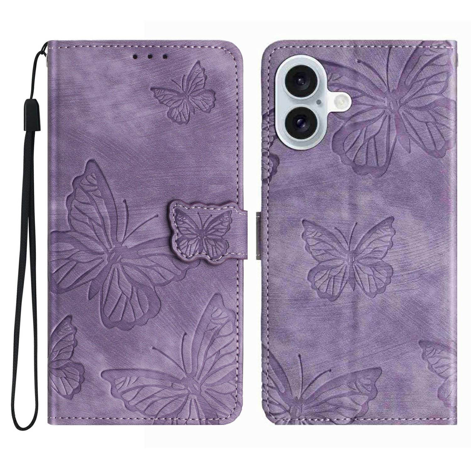 

For iPhone 17 Case Butterfly Design Flip Wallet Leather Phone Cover Skin-Touch Purple